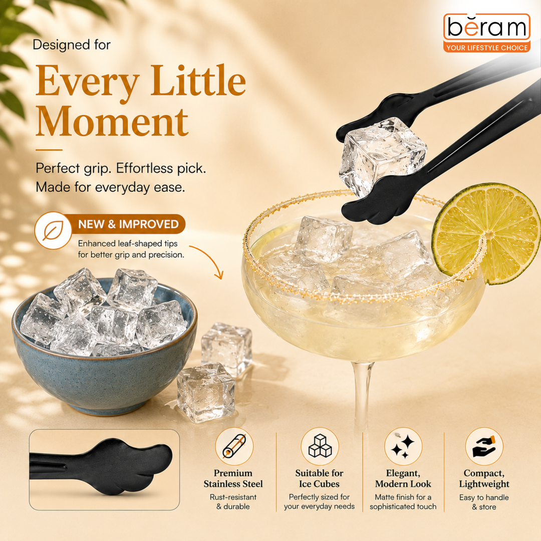 Beram Sugar Tong – Stainless Steel Mini Tongs for Sugar Cubes Ice Snacks & Tea Parties – Durable Rust-Resistant Leaf Design