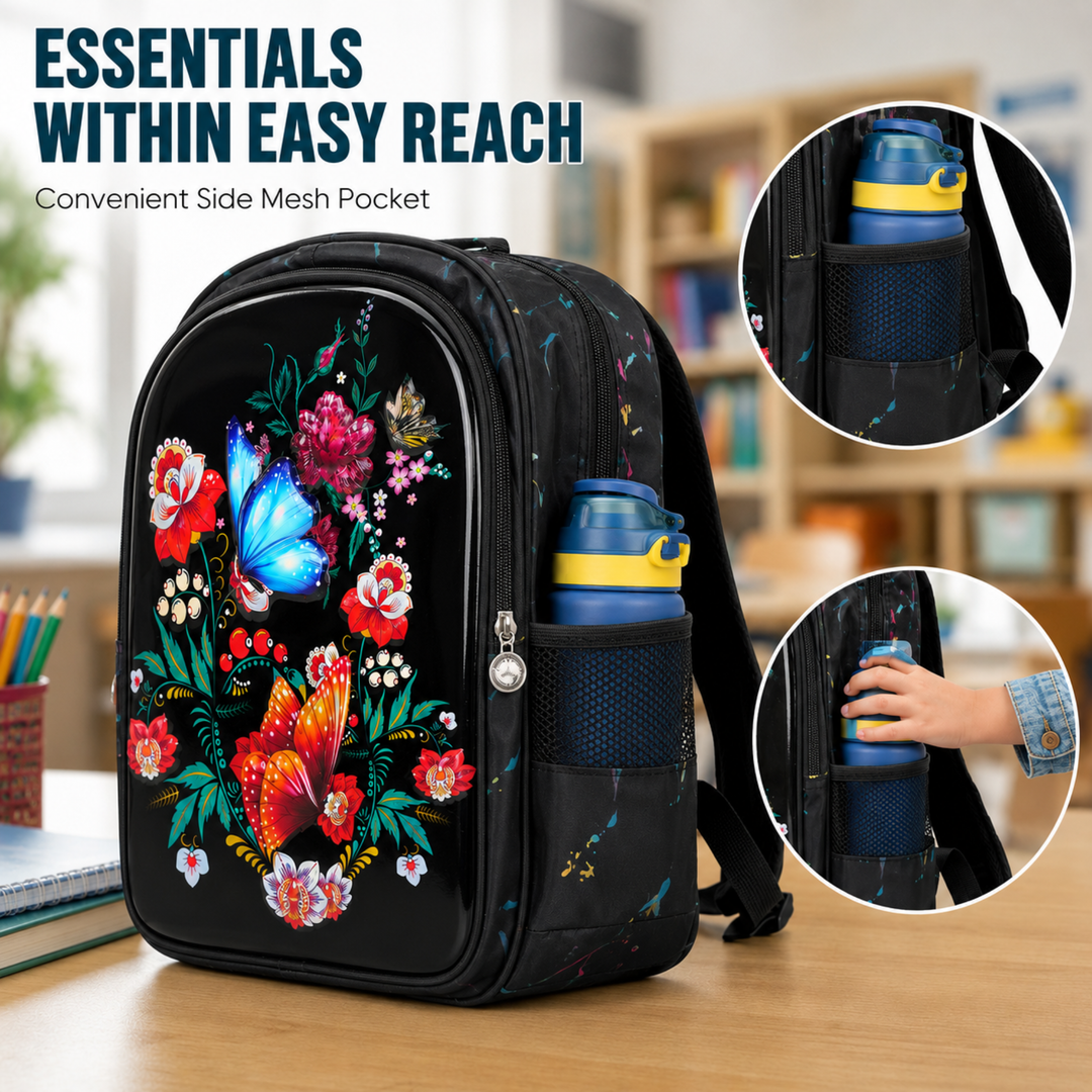 3D-Effect Printed School Backpack – Spacious Multi-Compartment School Bag with Front Zipper Pocket, 2 Side Bottle Pockets, Top Handle, Lightweight Design & Stylish Front Graphic