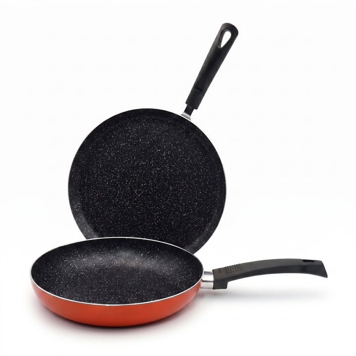 BERGNER ULTRA 2PCS NON-STICK COOKWARE SET, FRYPAN 26CM + TAWA 28CM, PRESSED ALUMINUM COOKING SET, INDUCTION BOTTOM COOKWARE, METALIC ORANGE COLOR, SUITABLE FOR ALL STOVES