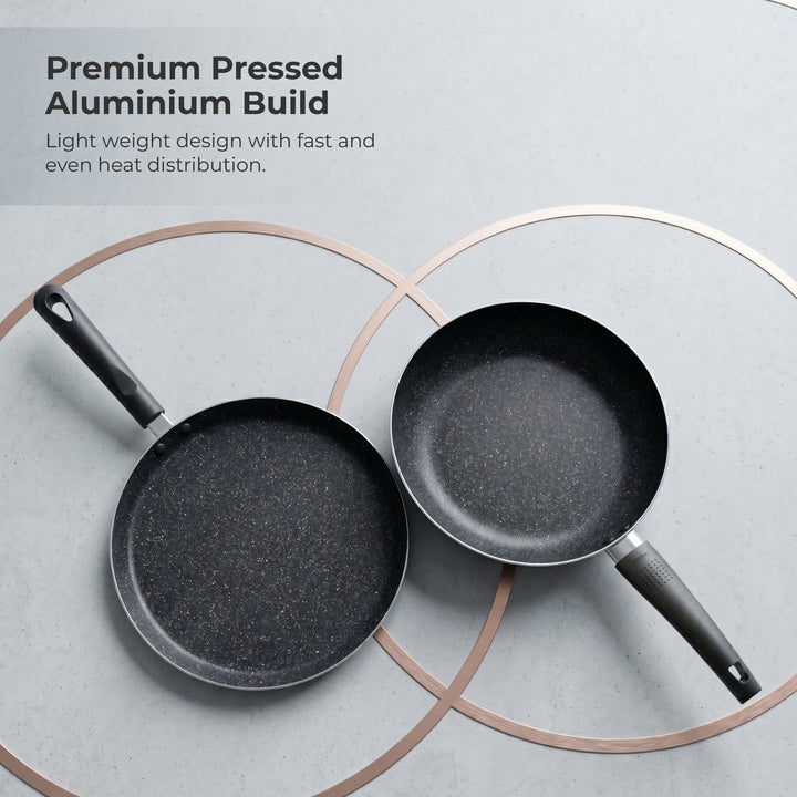 BERGNER ULTRA 2PCS NON-STICK COOKWARE SET, FRYPAN 26CM + TAWA 28CM, PRESSED ALUMINUM COOKING SET, INDUCTION BOTTOM COOKWARE, METALIC ORANGE COLOR, SUITABLE FOR ALL STOVES