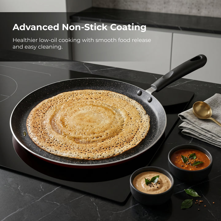 BERGNER ULTRA 2PCS NON-STICK COOKWARE SET, FRYPAN 26CM + TAWA 28CM, PRESSED ALUMINUM COOKING SET, INDUCTION BOTTOM COOKWARE, METALIC ORANGE COLOR, SUITABLE FOR ALL STOVES