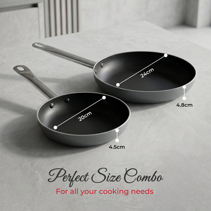 Bergner Set of 2 Frying Pans – Pressed Aluminium Non-Stick Cookware – Durable Anti-Adhesion Coating – Induction Compatible – Suitable for All Types of Cookers