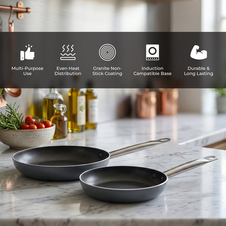 Bergner Set of 2 Frying Pans – Pressed Aluminium Non-Stick Cookware – Durable Anti-Adhesion Coating – Induction Compatible – Suitable for All Types of Cookers