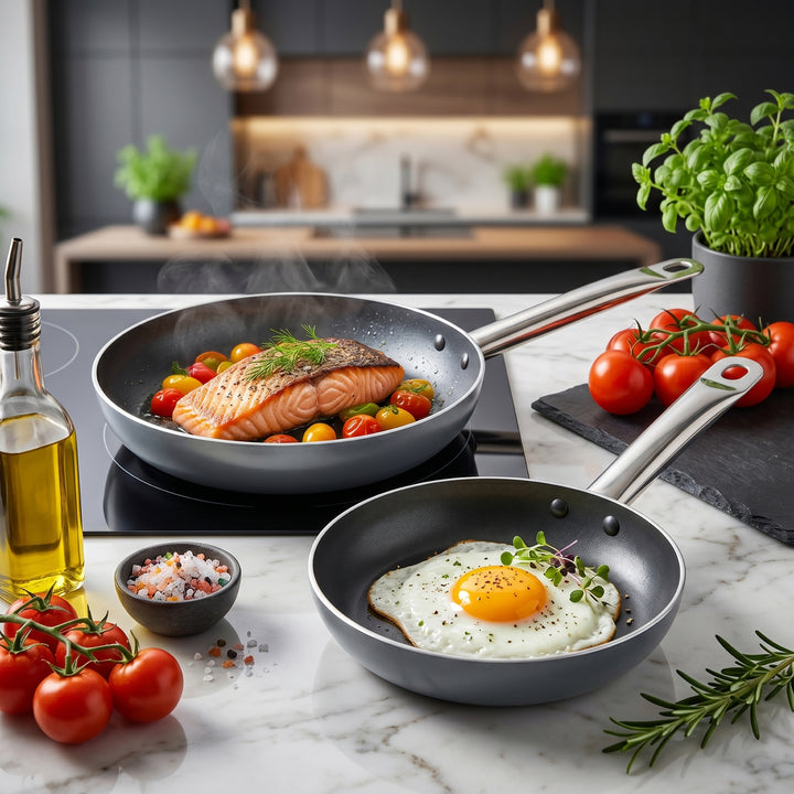 Bergner Set of 2 Frying Pans – Pressed Aluminium Non-Stick Cookware – Durable Anti-Adhesion Coating – Induction Compatible – Suitable for All Types of Cookers