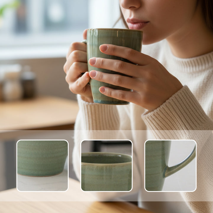 RAK Ceramic Coffee Mug Green  260ml Tea & Coffee Cups with Handle  Durable Glazed Cups for Home Office Café & Gift