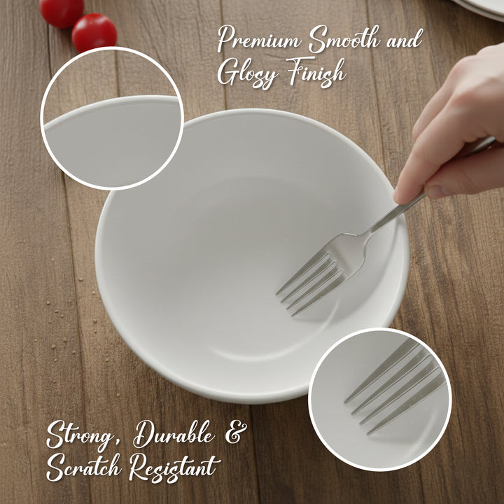 Luminarc White 4 PCS Ceramic Dinner Set  Soup Plate 22cm Dinner Plate 24cm Dessert Plate 19cm Bowl 9.5cm Tableware Set for Home & Restaurant