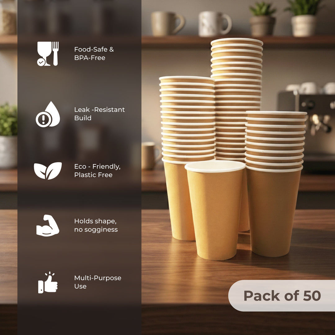 Earth essentials  Disposable Paper Cups Pack of 50 Single Wall Hot Paper Cups for Tea & Coffee, Party Cups, Takeaway Hot Drink Cups, Disposable Tea Cups & Coffee Cups