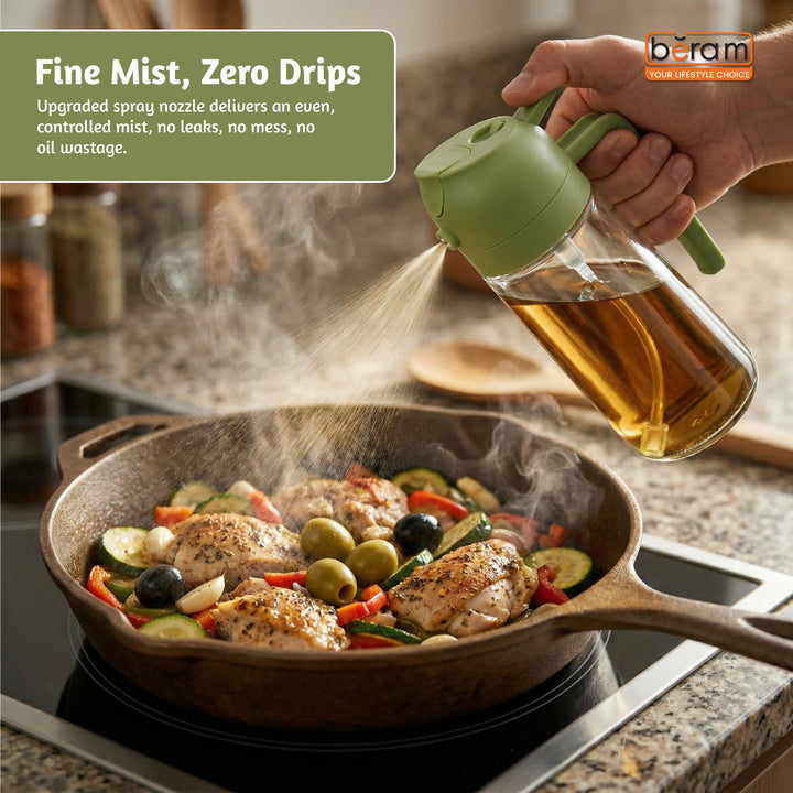 BERAM Olive Oil Sprayer for Cooking Refillable Food Grade Oil Spray Bottle Dispenser for Kitchen Salad Air Fryer BBQ Baking Frying & Grilling Leak Proof Oil Dispenser for Home Improvement