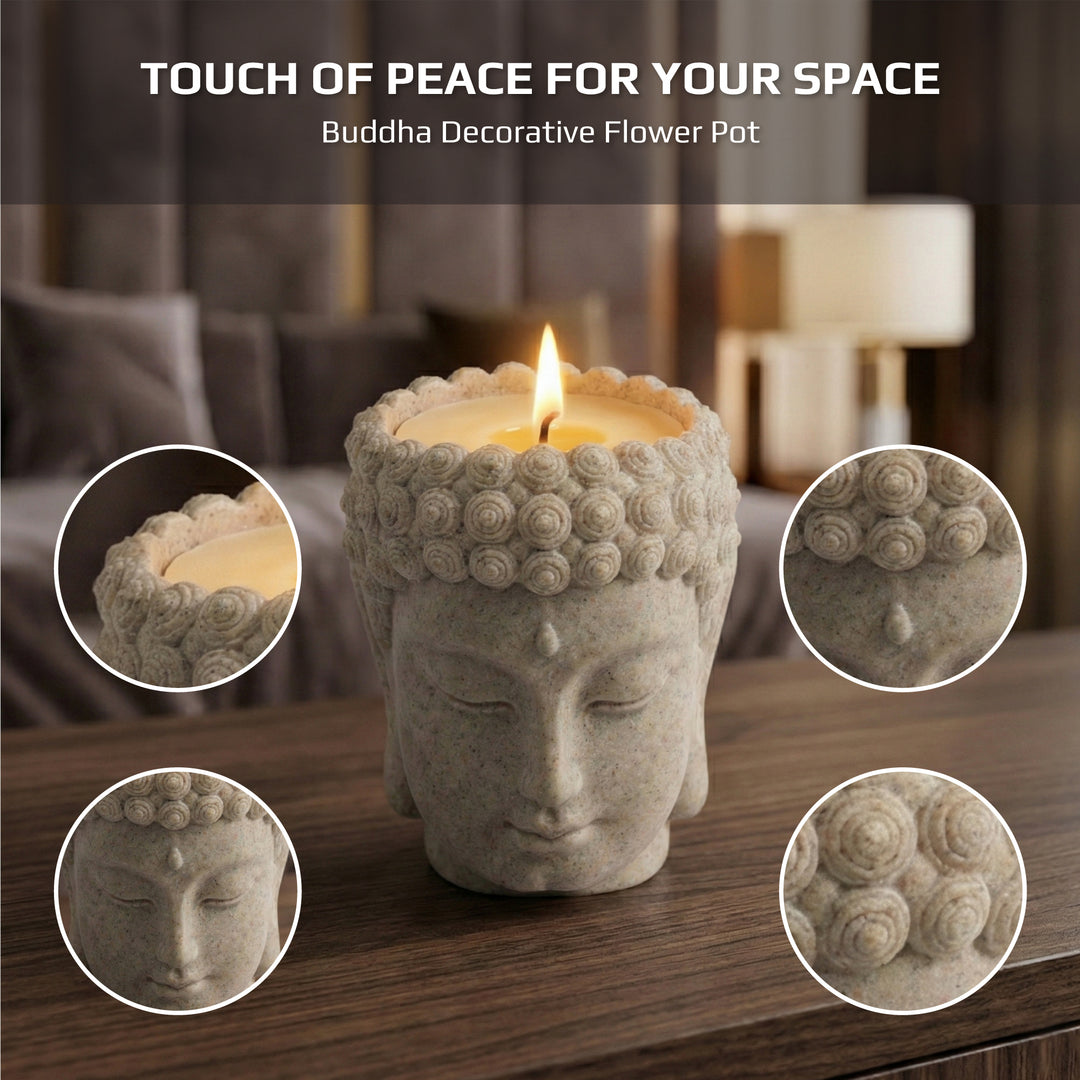 Beram Buddha Decorative Flower Pot Polyresin Peaceful Monk Planter Statue Resin Vase for Succulents Indoor Outdoor Home Office Meditation Décor Pen Pencil Holder Propagator Kit