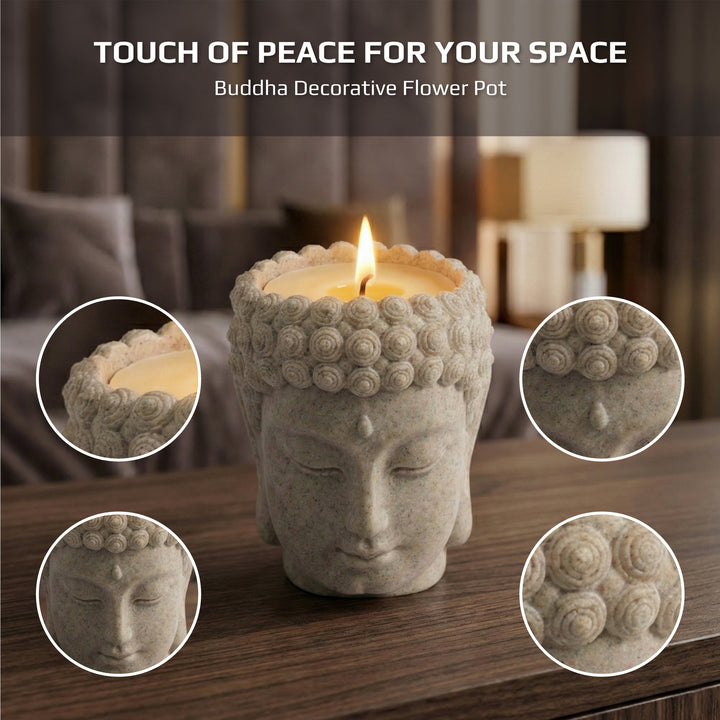 Beram Buddha Decorative Flower Pot Polyresin Peaceful Monk Planter Statue Resin Vase for Succulents Indoor Outdoor Home Office Meditation Décor Pen Pencil Holder Propagator Kit