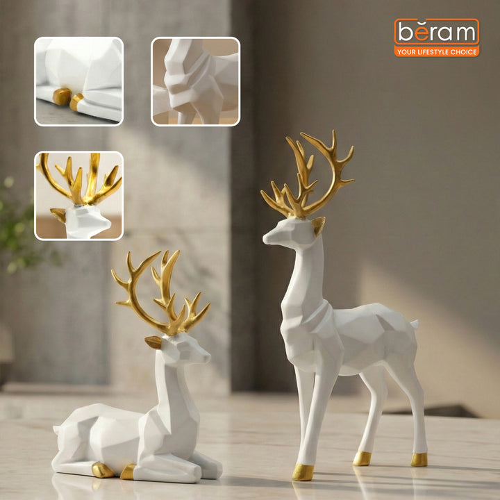 BERAM Majesty Reindeer Large and Small Size Set Luxury Reindeer Figurines with Crystal Accents Premium Christmas Deer Statues for Home Décor Tabletop Centerpiece Holiday Display