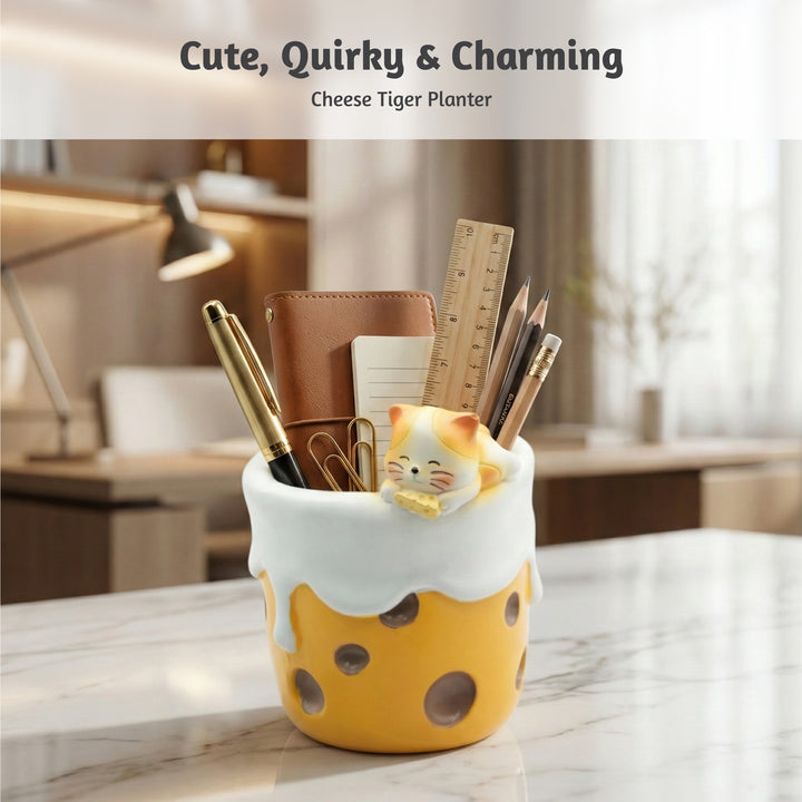 Spring Bunny and Cheese Tiger Planter Set Polyresin Decorative Flower Pots Cute Animal Succulent Holders with Drainage Hole Indoor Outdoor Home Office Desk Decor Pen Pencil Holder Propagator Kit Gift