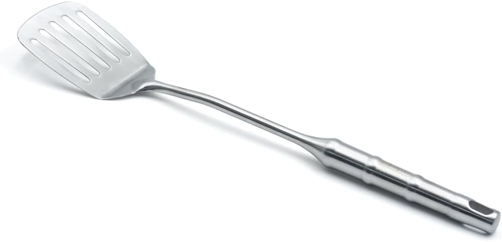 BERAM Cooking Utensils Set 304 Stainless Steel 6 Pieces Soup Spoon Spatula Slotted Turner Rice Scoop Pasta Server Skimmer Food Grade Kitchen Tools with Bamboo Shaped Handles