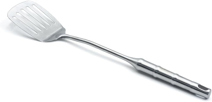 BERAM Cooking Utensils Set 304 Stainless Steel 6 Pieces Soup Spoon Spatula Slotted Turner Rice Scoop Pasta Server Skimmer Food Grade Kitchen Tools with Bamboo Shaped Handles