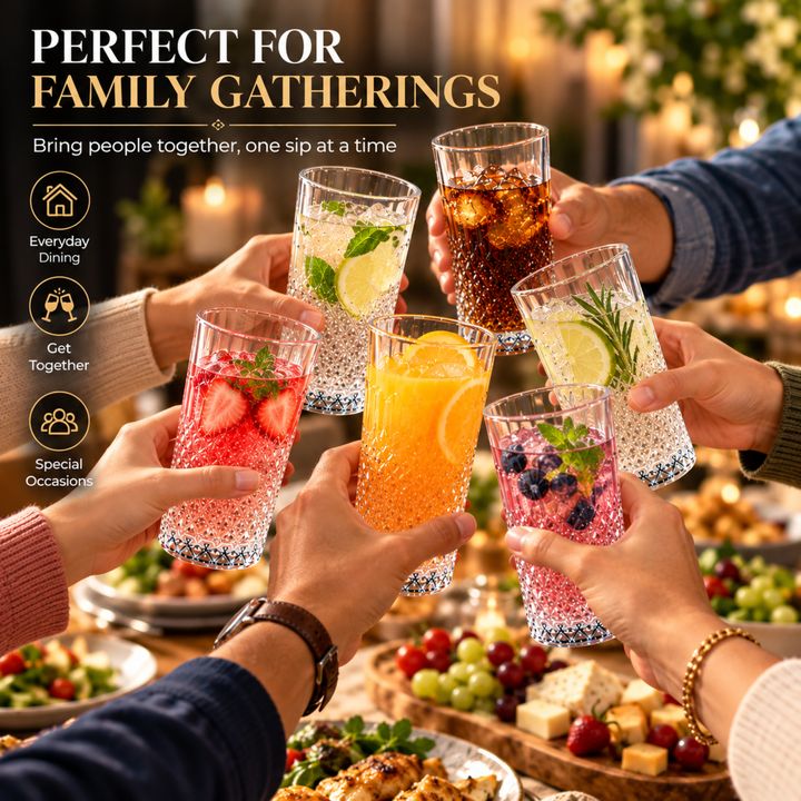 7 Piece Glass Drink Set with Pitcher and 6 Glasses, 11 OZ Drinking Tumblers, Clear Textured Glass Water Juice Beverage Serving Set with Lid, Dishwasher Safe for Home Dining Parties