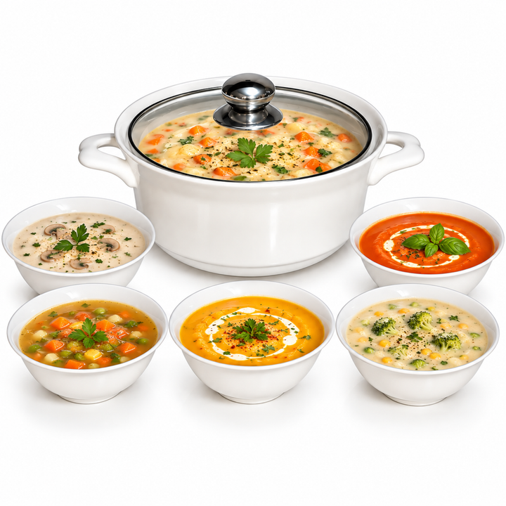 Soup Pot Set with Glass Lids, 0.85L Each, Floral Ceramic Cooking Pots with Side Handles & Wooden Knobs for Soup, Noodles, Porridge, Milk, Stews & Serving