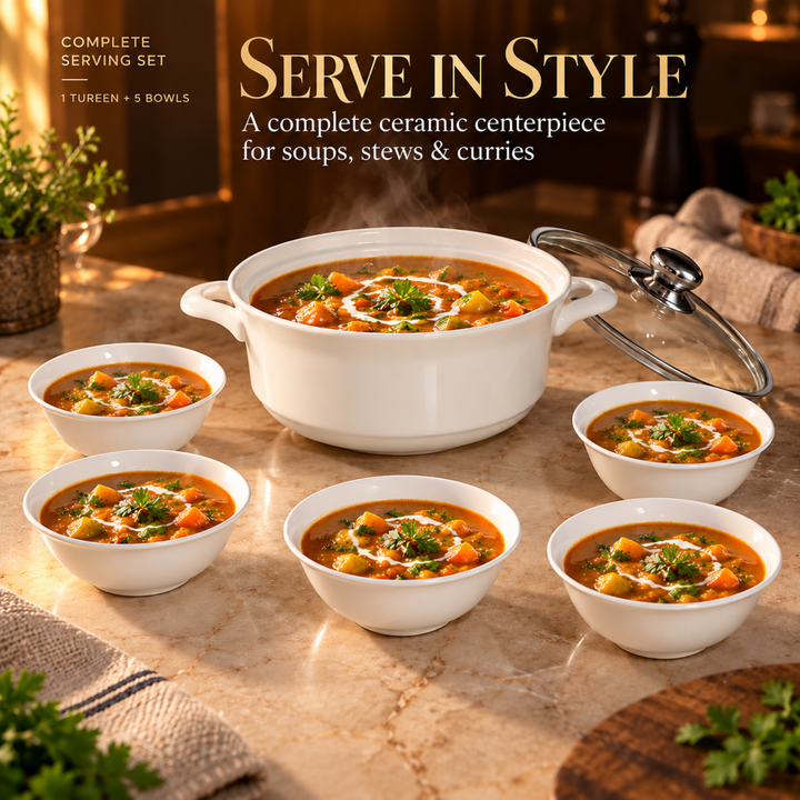 Soup Pot Set with Glass Lids, 0.85L Each, Floral Ceramic Cooking Pots with Side Handles & Wooden Knobs for Soup, Noodles, Porridge, Milk, Stews & Serving