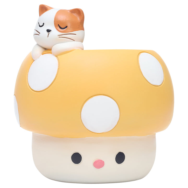 Mushroom Planter Set Panda Sleeping Cat Smiling Cat Cartoon Smiley Polyresin Decorative Flower Pots Cute Animal Succulent Holders with Drainage Hole Indoor Outdoor Home Office Desk Decor Pen Pencil Holder Propagator Kit Gift