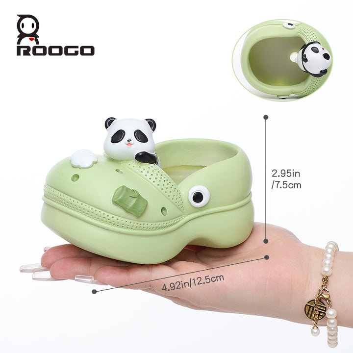 Beram Crocs Shape Animal Flower Pot Set Pink Bunny and Green Panda Polyresin Cute Succulent Planters with Drainage Hole Indoor Outdoor Decorative Flower Pots Home Office Desk Decor Pen Pencil Holder Gift