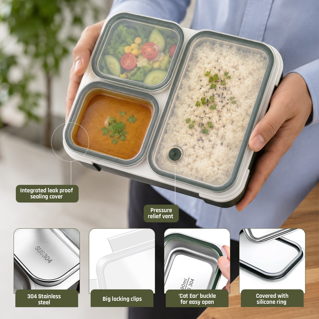 Beram Lunch Box for School – Premium 304 Stainless Steel Tiffin Box for Kids  Insulated Bento Lunchbox with Bag & Tableware 1260ML 3 Compartment Food Box  Leakproof BPA Free, Dishwasher Safe