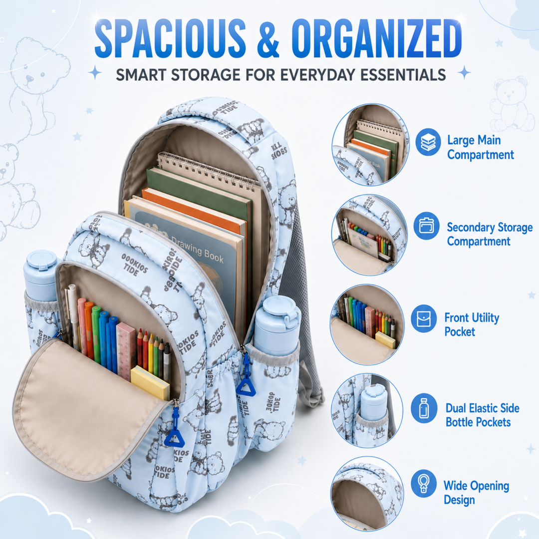 17 Inch Bear Bliss School Backpack Lightweight Multi-Pocket Bookbag with Large Capacity Polyester Adjustable Padded Shoulder Straps Everyday Backpack for School Travel Study Outdoor Use