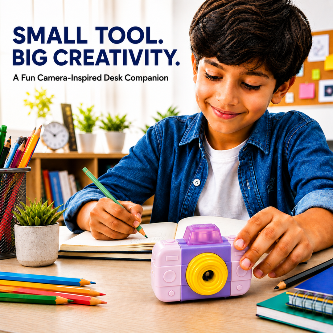 Camera Pencil Sharpener with Eraser, 2-in-1 Camera-Shaped Pencil Sharpener and Eraser, Cute Stationery Sharpener for School, Office, Study, Drawing and Everyday Use