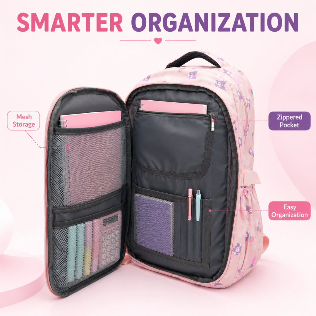 Berry Pop School Bag, Lightweight Backpack with Multiple Compartments, Front Utility Pocket, Side Bottle Pockets & Adjustable Padded Shoulder Straps