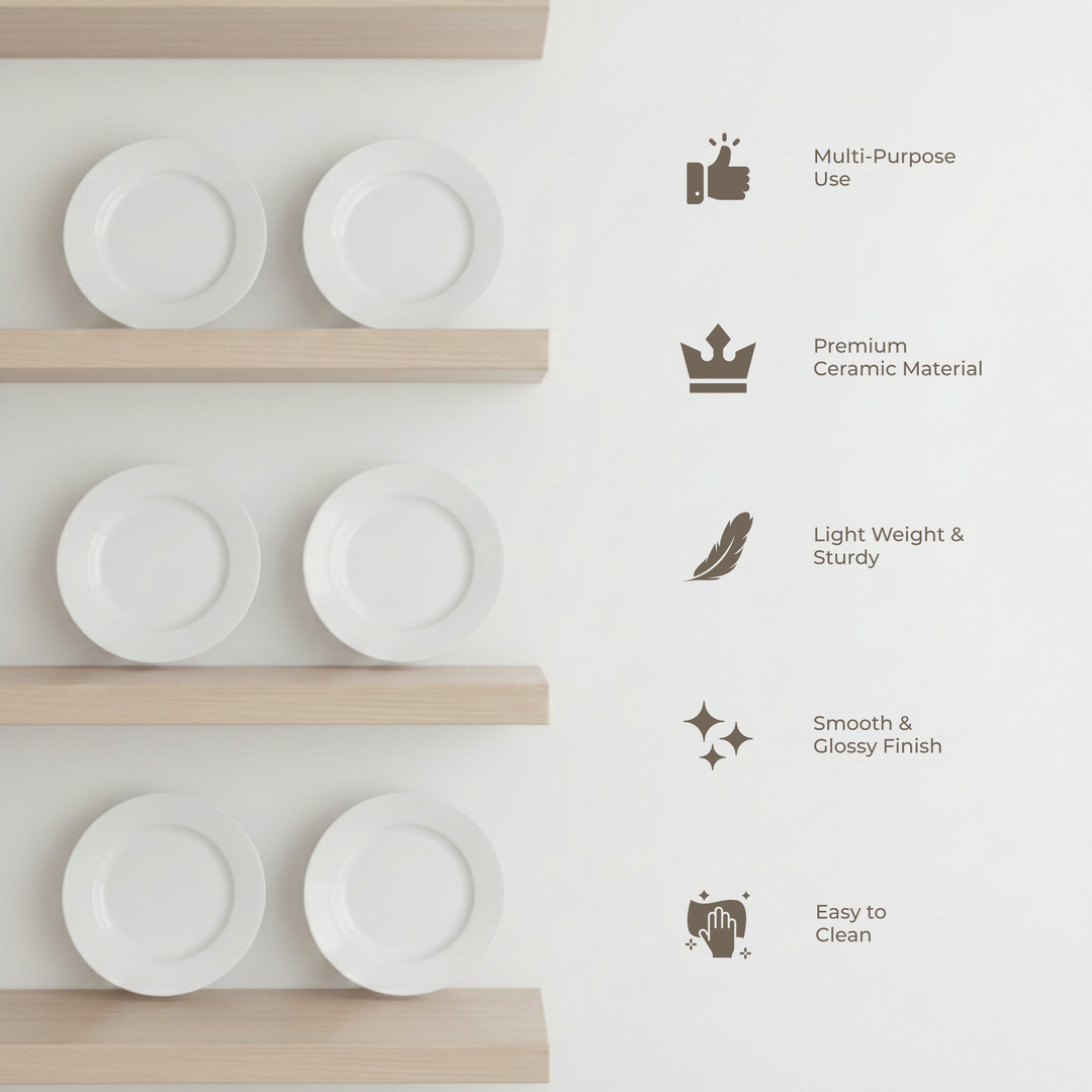 Luminarc White 4 PCS Ceramic Dinner Set  Soup Plate 22cm Dinner Plate 24cm Dessert Plate 19cm Bowl 9.5cm Tableware Set for Home & Restaurant