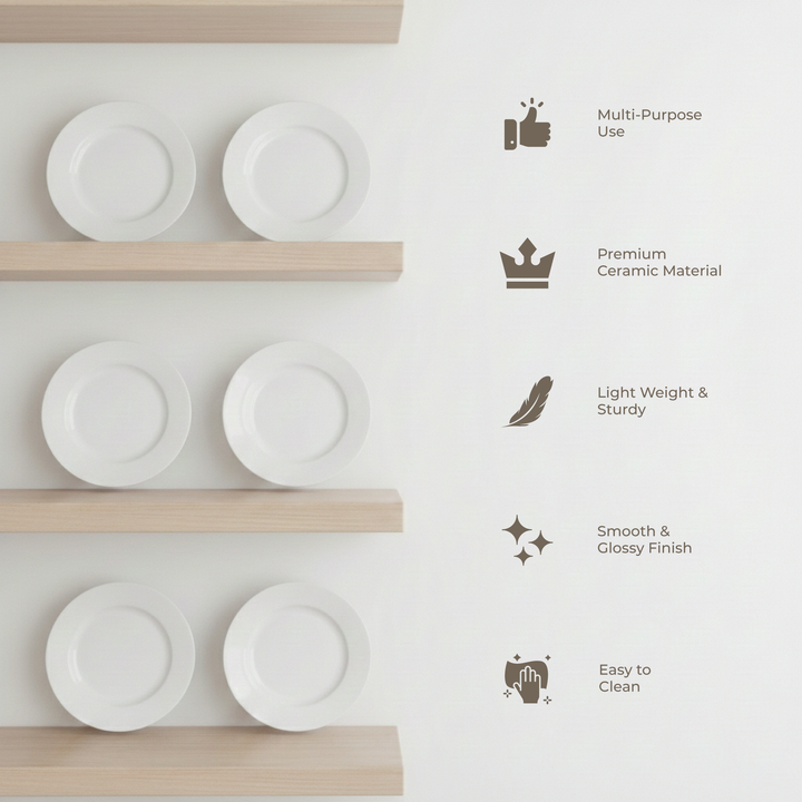 Luminarc White 4 PCS Ceramic Dinner Set  Soup Plate 22cm Dinner Plate 24cm Dessert Plate 19cm Bowl 9.5cm Tableware Set for Home & Restaurant