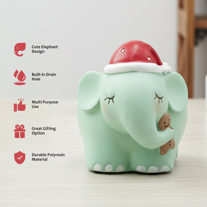Animal Christmas Flower Pot 4 Pcs Set Rabbit Cat Porcupine Elephant Polyresin Succulent Planter Festive Mini Vase with Santa Hat Gift Box Design Indoor Outdoor Home Office Desk Decor Gift