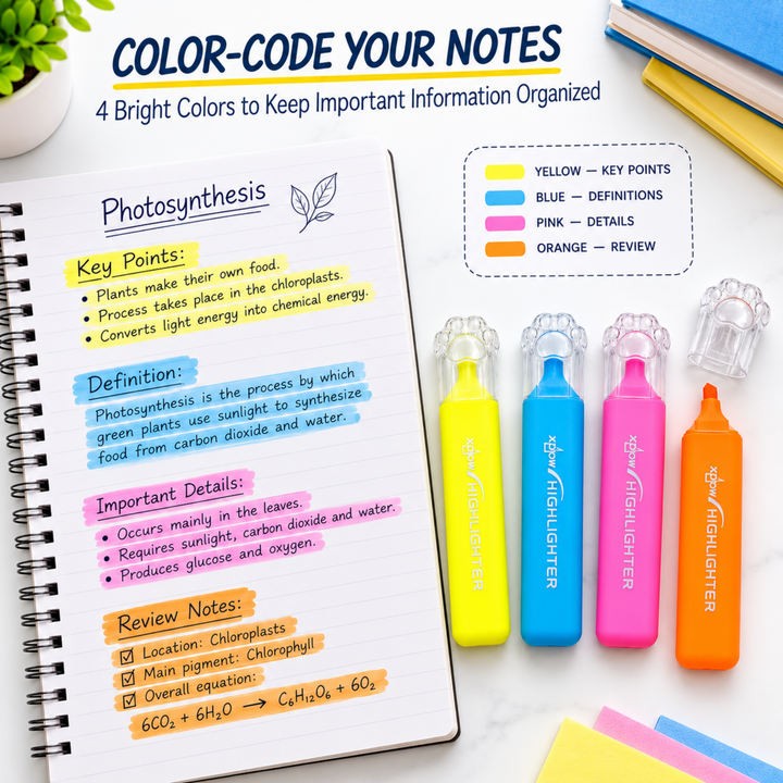Highlighter Pen with Chisel Tip, Highlighting Marker for Notes, Documents, Textbooks & Study, Comfortable Wide Body Marker Pen for School, Office, Home & Everyday Stationery Use 4 Pcs Set