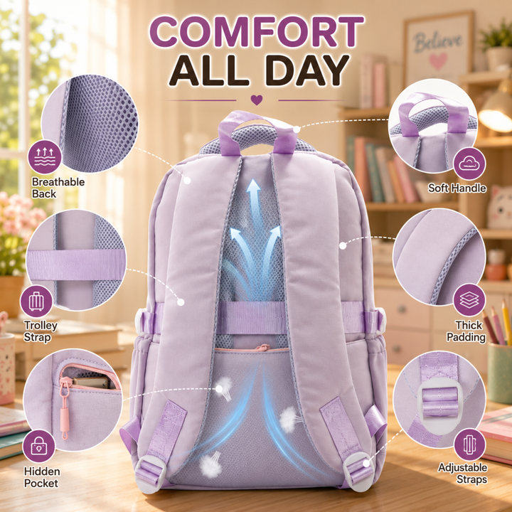 Mimi Meow School Backpack, Cute Cat Water-Resistant Student Backpack with Front Pocket, Lightweight Large Capacity School Bag with Side Bottle Pockets for School & Travel