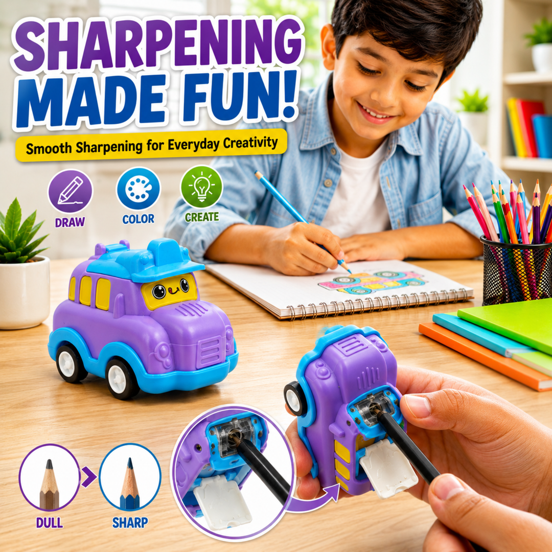 Car Shaped Pencil Sharpener, Cute Vehicle Design Pencil Sharpener, Compact Manual Pencil Sharpener for Students, School, Office, Drawing, Sketching, Writing and Everyday Stationery