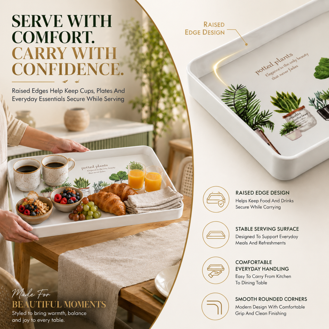Melamine  Tray White Set Serving Tray Microwave Safe Look Lightweight Durable Platter for Snacks Desserts Tea Coffee Dining Kitchen Party and Restaurant Use