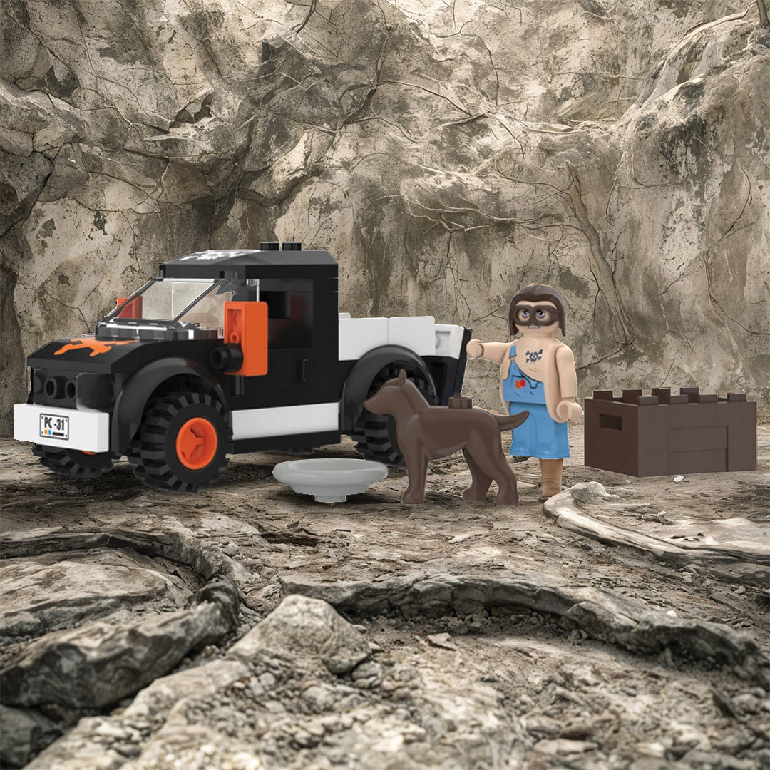 Playtive Pickup Building Set – 77-Piece Off-Roader Brick Toy with Movable Tailgate, Mini-Figure & Dog – Compatible with All Standard Building Bricks – Creative Construction Play Set for Kids Ages 5+ – TÜV & GS Certified – Engineered by Playtive CLIPPYS