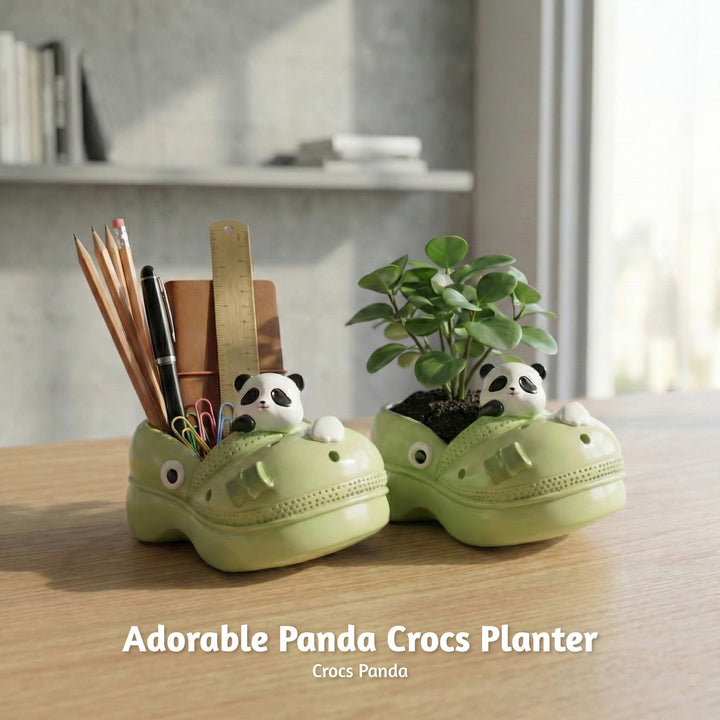 Crocs Shape Animal Flower Pot Set Pink Bunny and Green Panda Polyresin Cute Succulent Planters with Drainage Hole Indoor Outdoor Decorative Flower Pots Home Office Desk Decor Pen Pencil Holder Gift