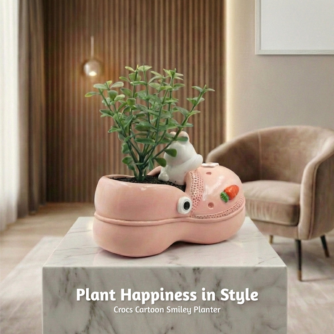 Crocs Shape Animal Flower Pot Set Pink Bunny and Green Panda Polyresin Cute Succulent Planters with Drainage Hole Indoor Outdoor Decorative Flower Pots Home Office Desk Decor Pen Pencil Holder Gift