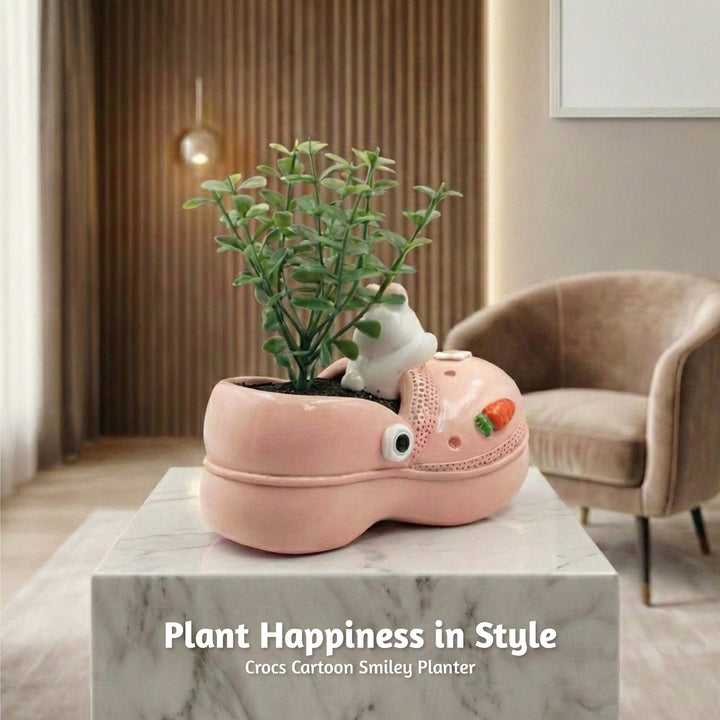 Crocs Shape Animal Flower Pot Set Pink Bunny and Green Panda Polyresin Cute Succulent Planters with Drainage Hole Indoor Outdoor Decorative Flower Pots Home Office Desk Decor Pen Pencil Holder Gift