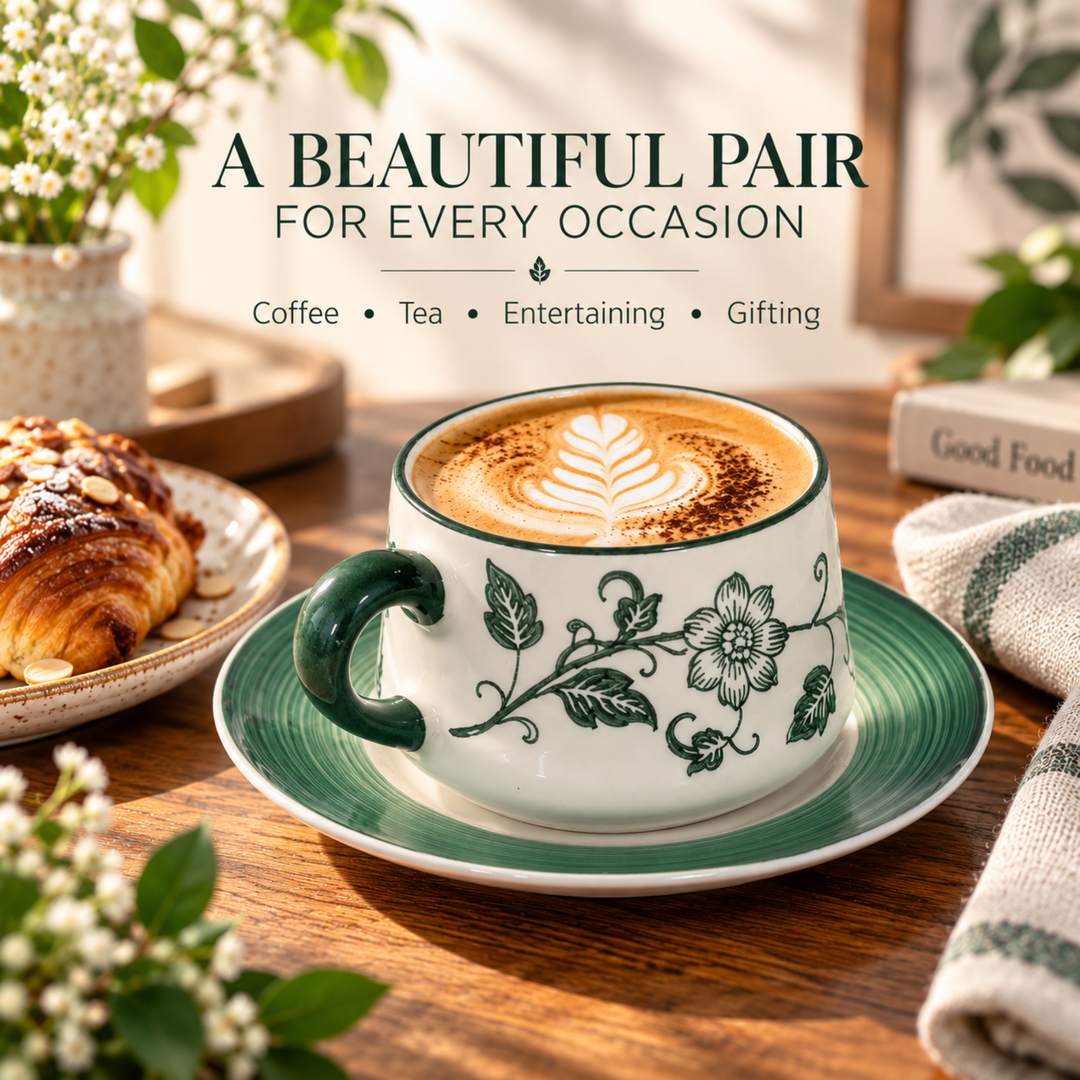 12 Piece Ceramic Cup and Saucer Set, 6 Coffee Tea Cups with 6 Matching Saucers, 220ml White Ceramic Espresso Cappuccino Tea Set for Home Kitchen Office Dining