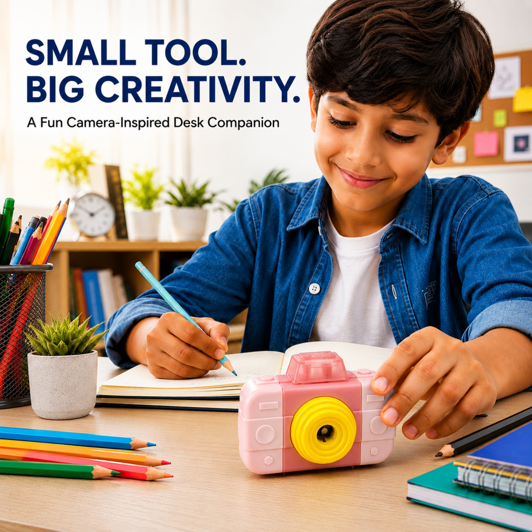 Camera Pencil Sharpener with Eraser, 2-in-1 Camera-Shaped Pencil Sharpener and Eraser, Cute Stationery Sharpener for School, Office, Study, Drawing and Everyday Use