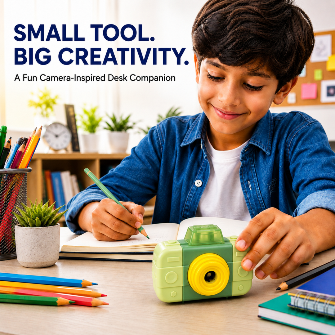 Camera Pencil Sharpener with Eraser, 2-in-1 Camera-Shaped Pencil Sharpener and Eraser, Cute Stationery Sharpener for School, Office, Study, Drawing and Everyday Use