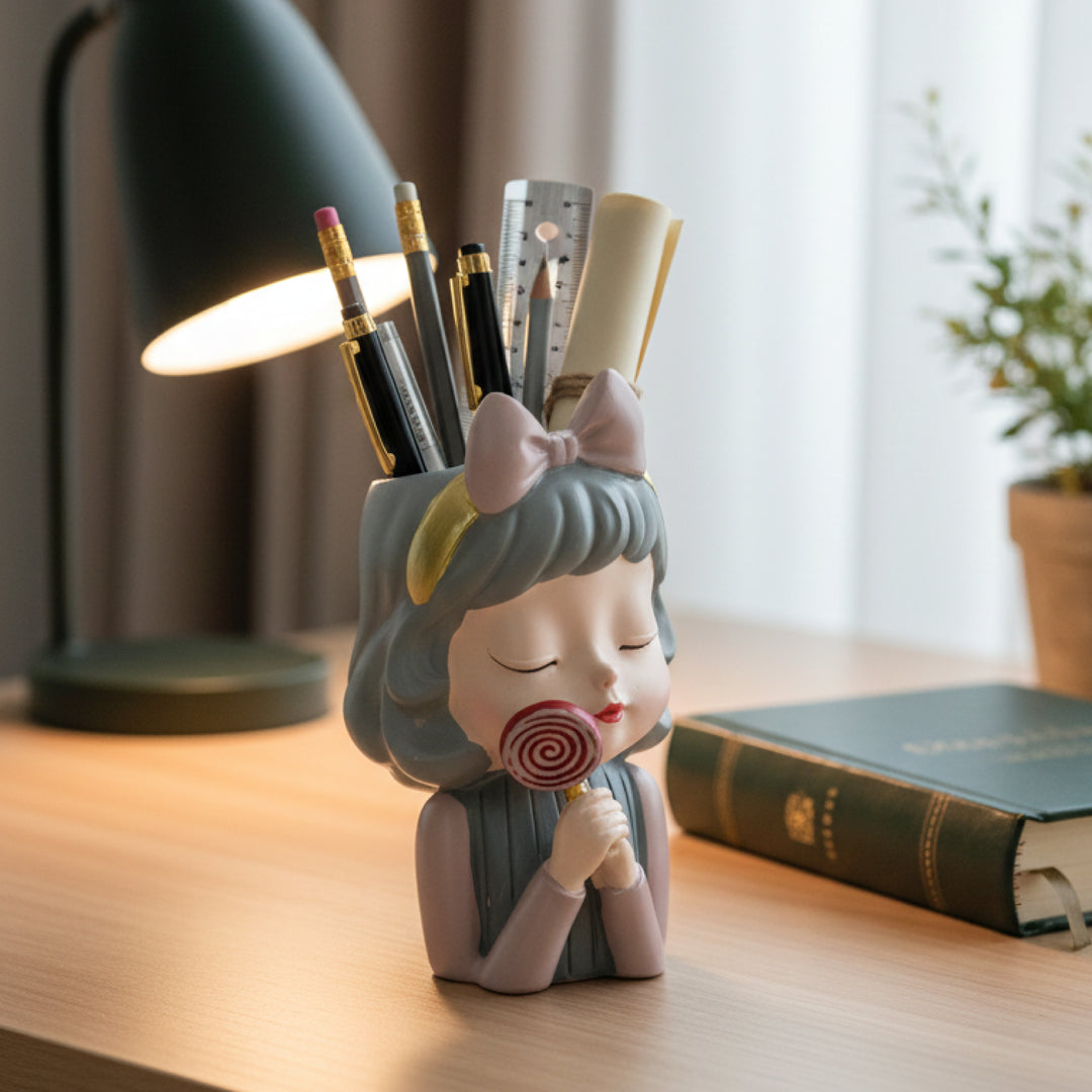 Charming Figurine Set Green Pink Grey Polyresin Decorative Flower Vase Cute Girl Succulent Pot Modern Indoor Home Office Table Decor Propagator Kit Gift Set