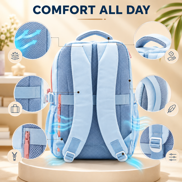 Mimi Meow School Backpack, Cute Cat Water-Resistant Student Backpack with Front Pocket, Lightweight Large Capacity School Bag with Side Bottle Pockets for School & Travel