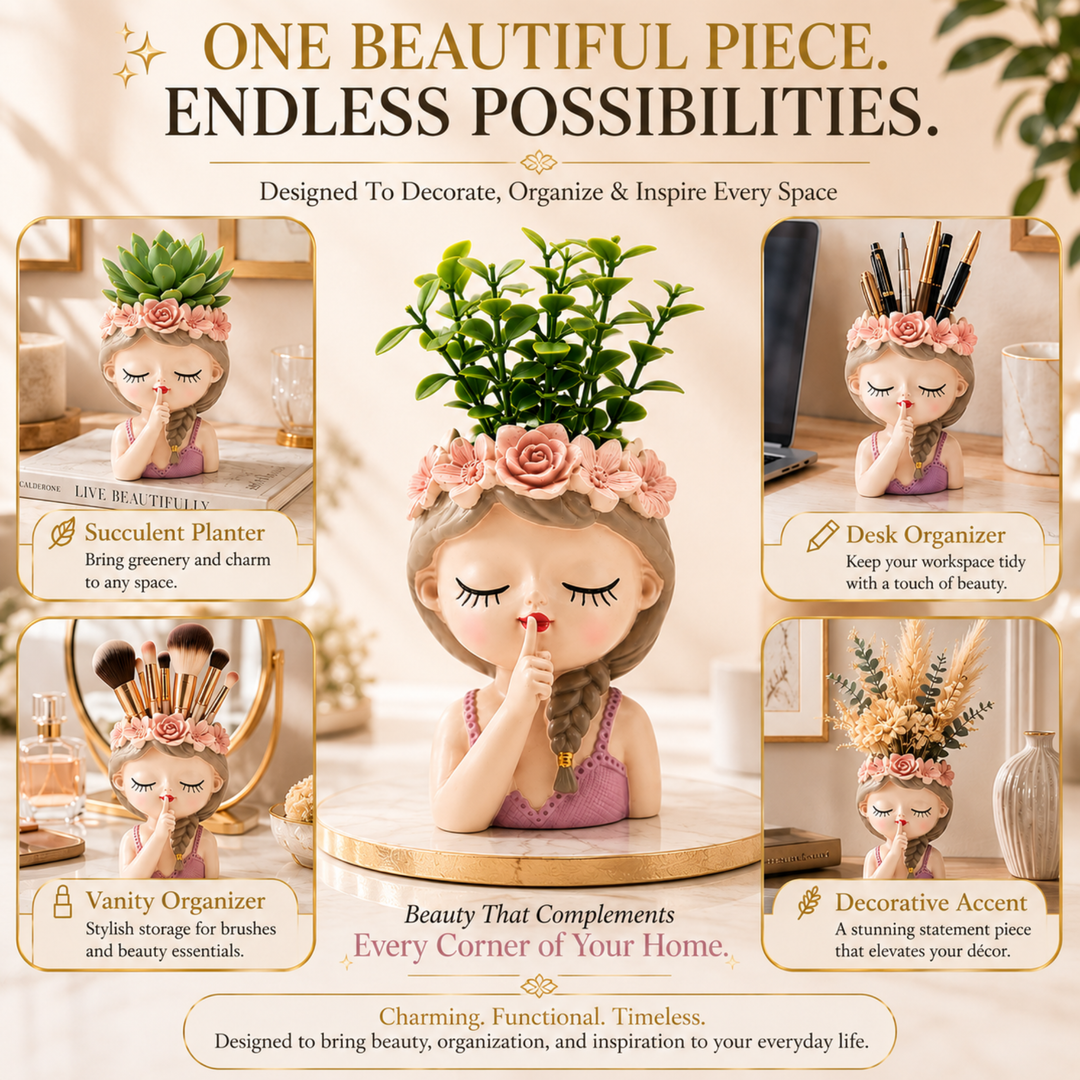 Fairy 3PCS Set Think Sleep Shhh Polyresin Decorative Succulent Planter Cute Fairy Girl Flower Pot Tabletop Vase Pen Pencil Holder Propagator Kit Indoor Outdoor Home Office Desk Decor