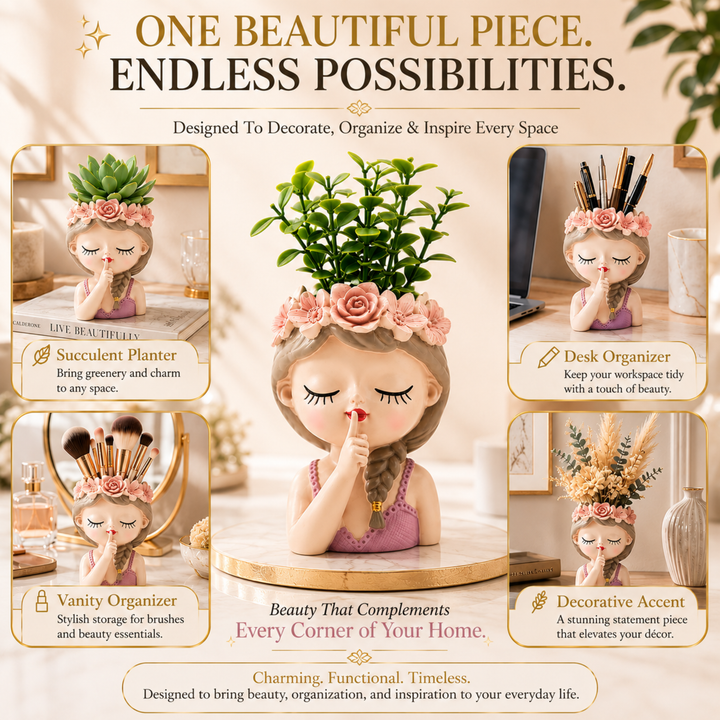 Fairy 3PCS Set Think Sleep Shhh Polyresin Decorative Succulent Planter Cute Fairy Girl Flower Pot Tabletop Vase Pen Pencil Holder Propagator Kit Indoor Outdoor Home Office Desk Decor