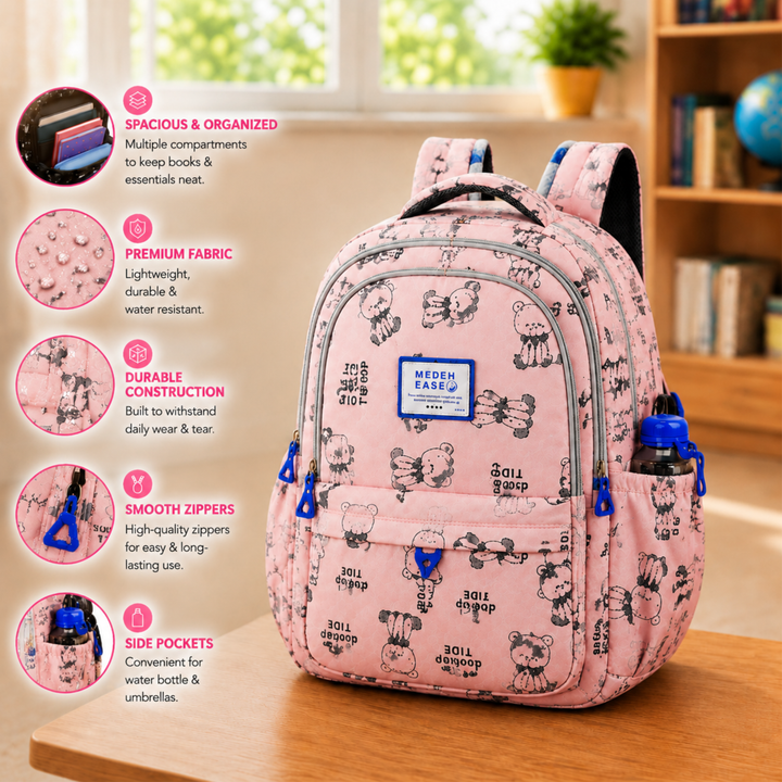 17 Inch Bear Bliss School Backpack Lightweight Multi-Pocket Bookbag with Large Capacity Polyester Adjustable Padded Shoulder Straps Everyday Backpack for School Travel Study Outdoor Use