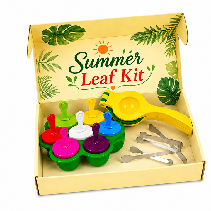 BERAM Summer Refresh Combo 7 Cavity Silicone Popsicle Mold with Lid & Sticks Premium Manual Lemon Squeezer 2PCS Stainless Steel Sugar Tongs DIY Ice Pops Fresh Citrus Drinks & Dessert Making Kit