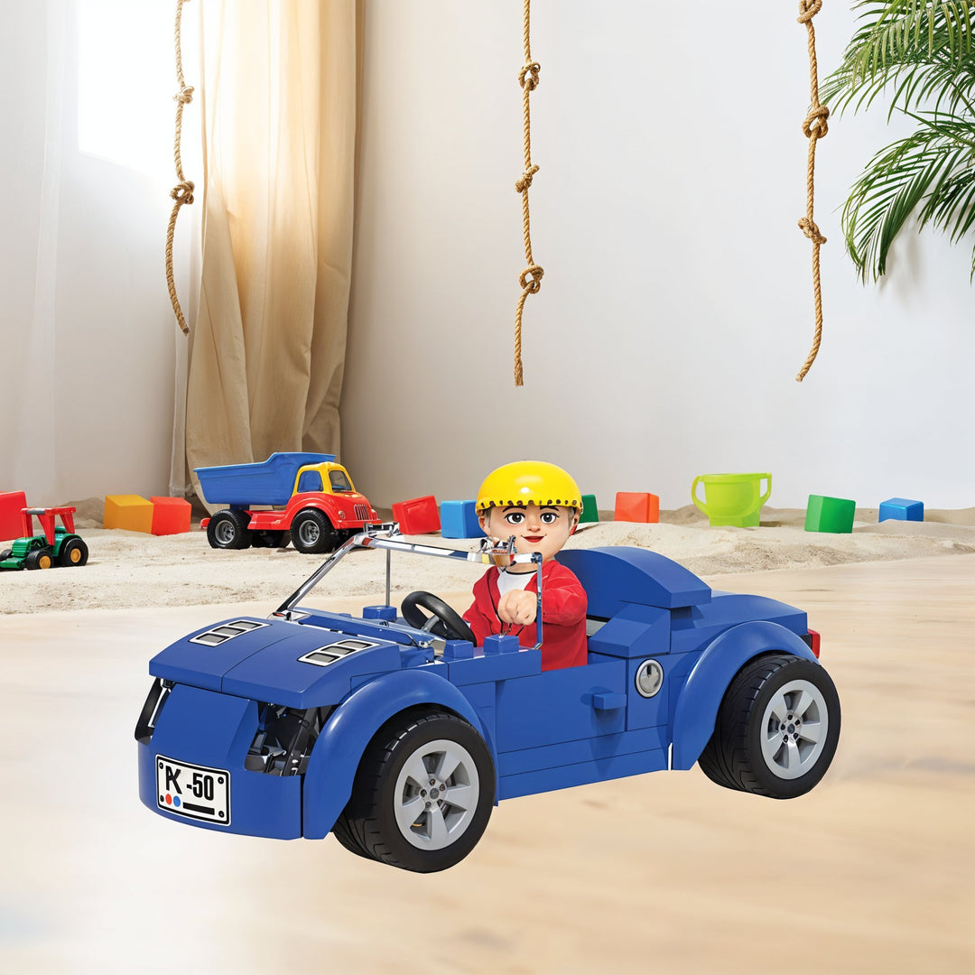 Playtive Convertible Car Building Set – 64 Piece Construction Toy for Kids Aged 5+ – Compatible with All Standard Building Bricks – Includes Mini Figurine – Encourages Creativity, Motor Skills & STEM Learning – Certified Safe TÜV & GS Approved