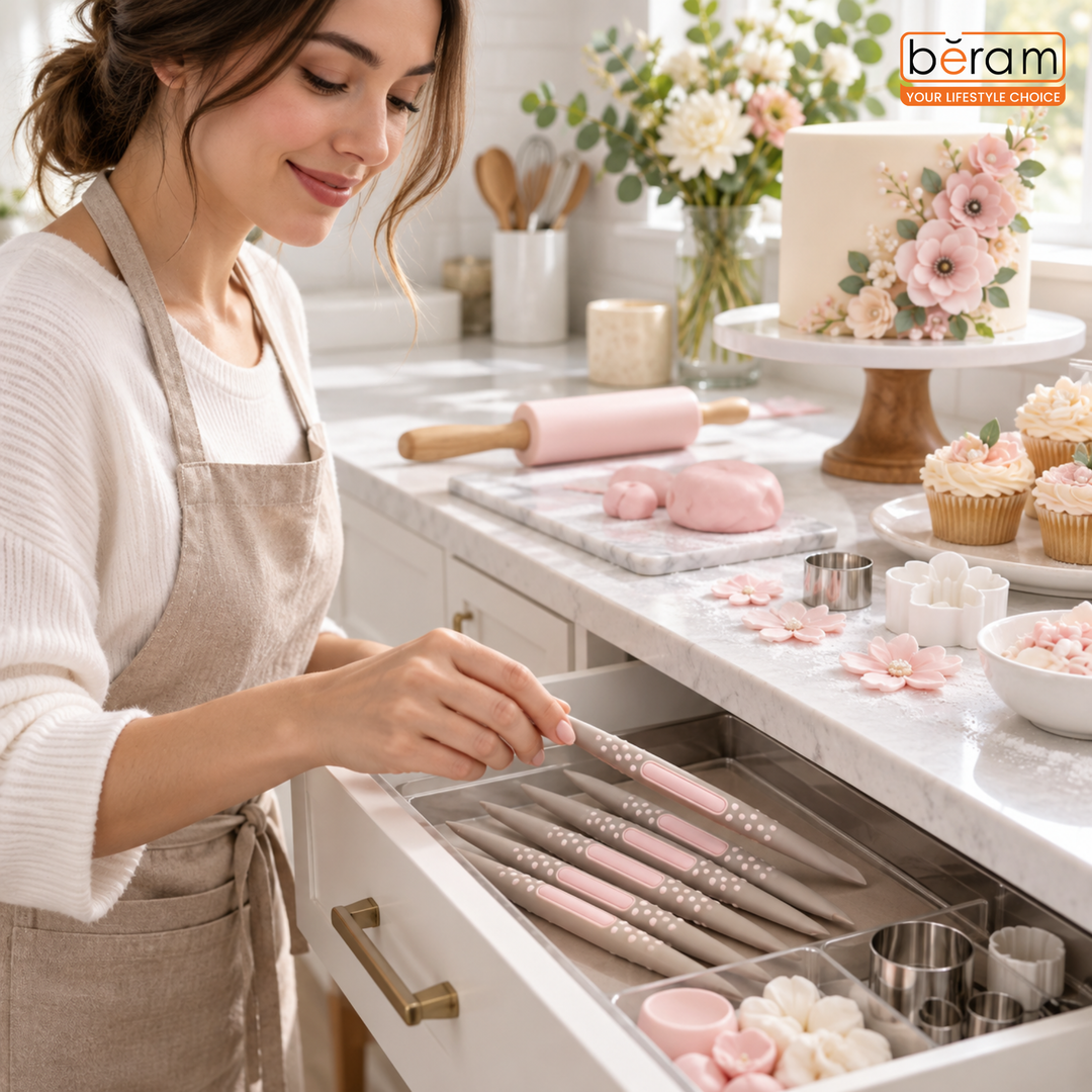 BERAM Fondant Tool Kit 6 Piece Cake Decorating Tools Set Engraving Pens & Needles Food-Grade Plastic Shaping & Molding Tools for DIY Cake Design Fondant & Sugar Craft Detailing Baking Accessories