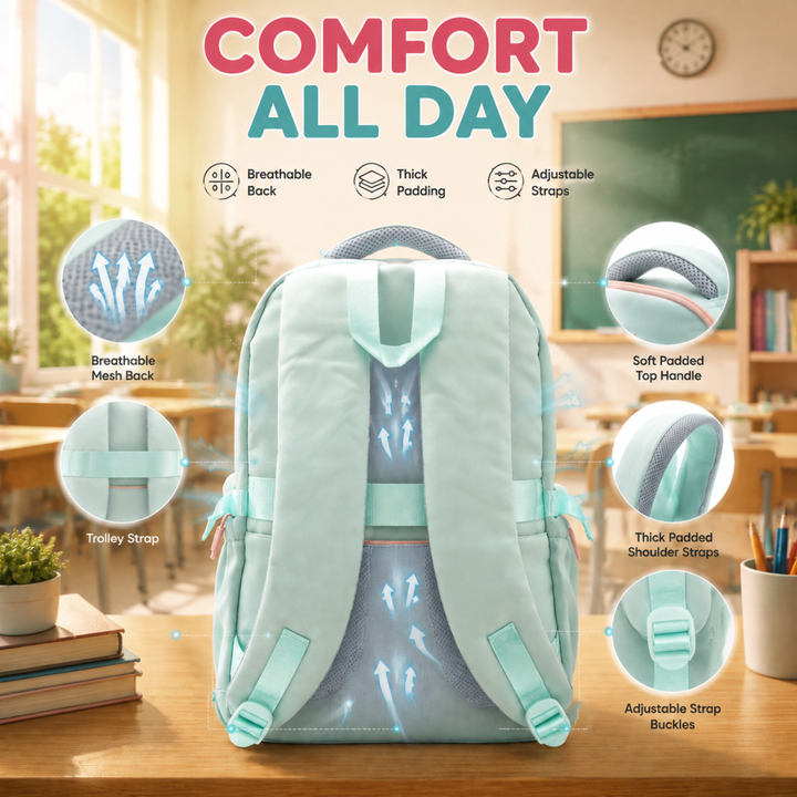 Mimi Meow School Backpack, Cute Cat Water-Resistant Student Backpack with Front Pocket, Lightweight Large Capacity School Bag with Side Bottle Pockets for School & Travel